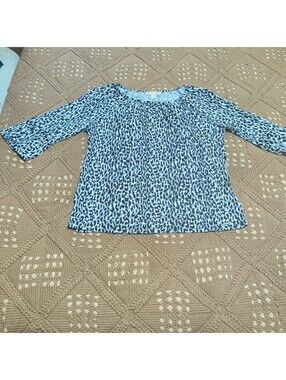 MICHAEL Michael Kors Women's L Leopard Animal Print 3/4 Sleeve Round Neck Blouse
